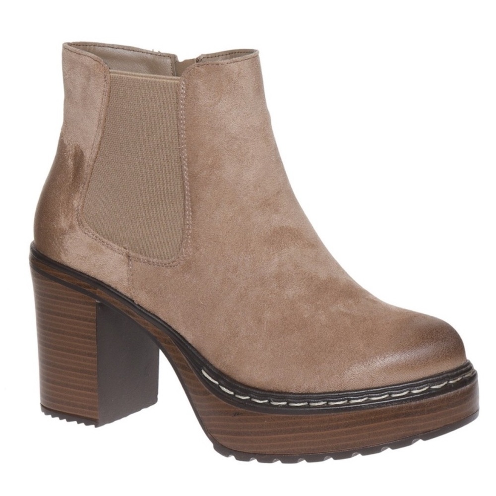 Chelsea Taupe Faux Suede Comfort Platform Boots